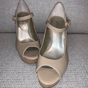 Guess Women's Platform Wedge Patent Nude Heel